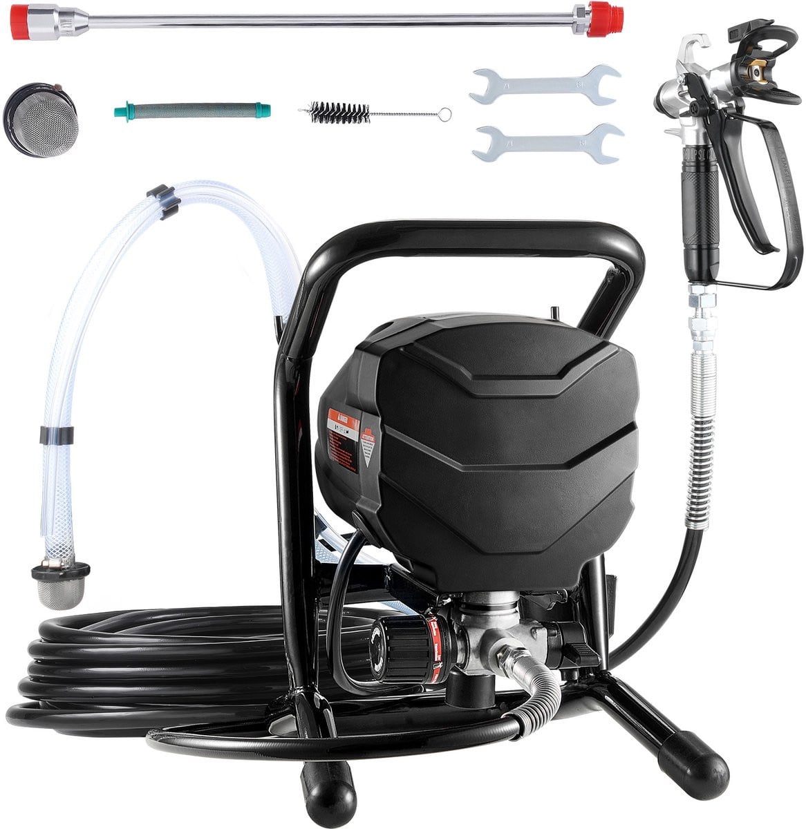 Staande Airless Verfspuit 650W met 3000 PSI, Elektrische Verfspuitmachine inclusief verlengstang en reinigingsset, Zwart