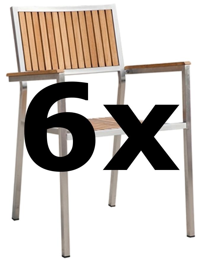 AS-S 6Stk Designer Gartenstuhl mit Armlehne Gartensessel Stapelstuhl Stapelsessel Sessel KUBA-TEAK Edelstahl Teak A-Grade stapelbar sehr robust Gastroqualität