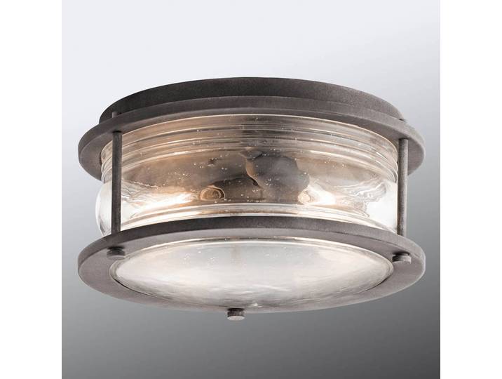 KICHLER Robust gearbeitete Außen-Deckenlampe Ashland Bay, alu / grau / zink, Glas, Vintage, Deckenlampe