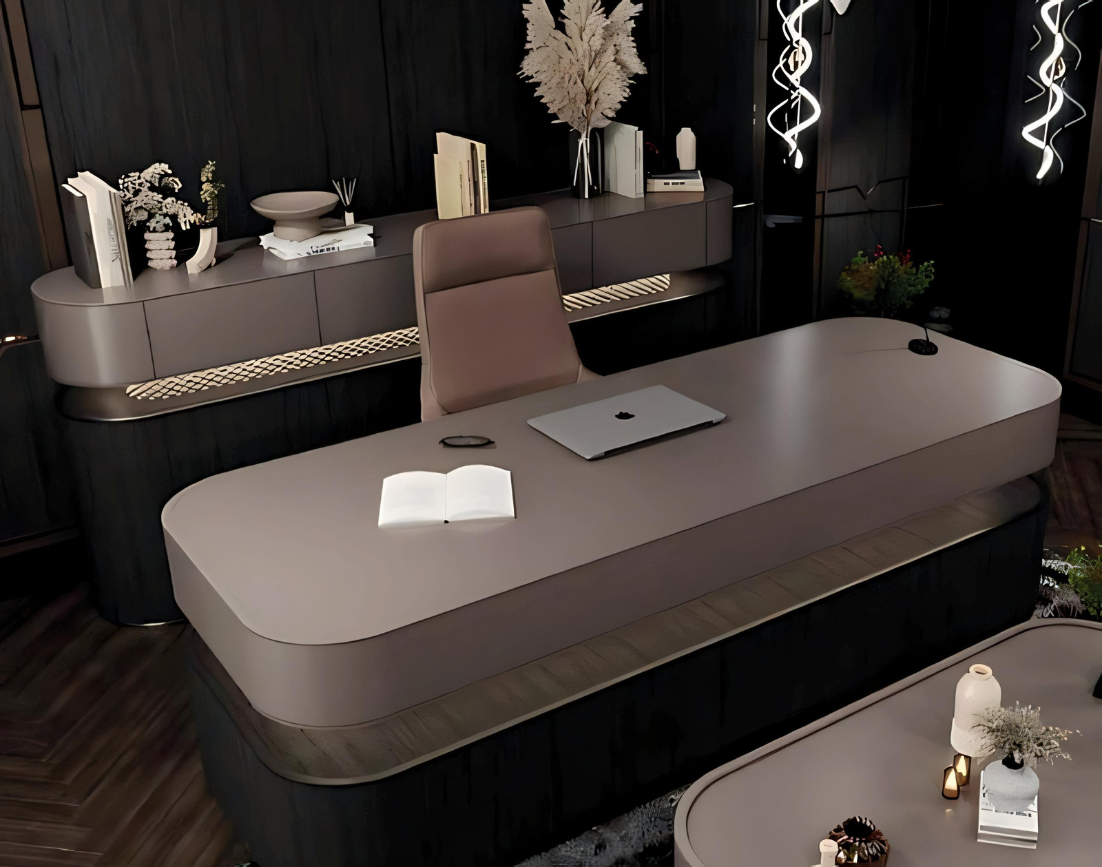 JVmoebel Luxe kantoorinrichting set met bureau, salontafel, bureaustoel en console in beige