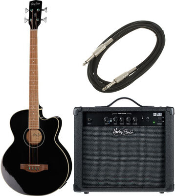 Harley Benton B-30BK Acoustic Bass Bundle Noir haute brillance