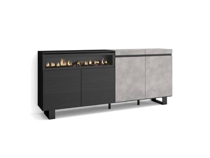 Buffet Bahut Enfilade Meuble de Séjour 200x35x87cm 1feu électrique Ciment RF2410