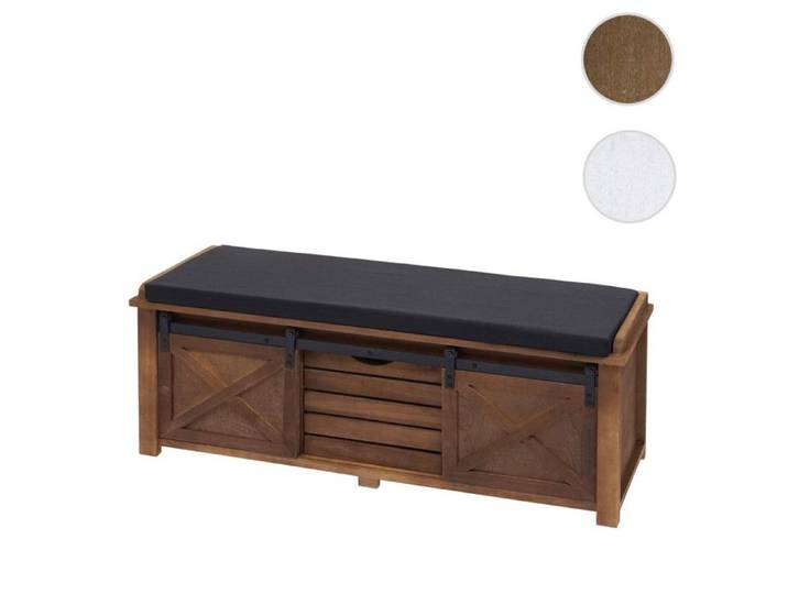 Banc avec compartiments de rangement HWC-H53 rembourré métal bois massif aspect shabby 43x102x33