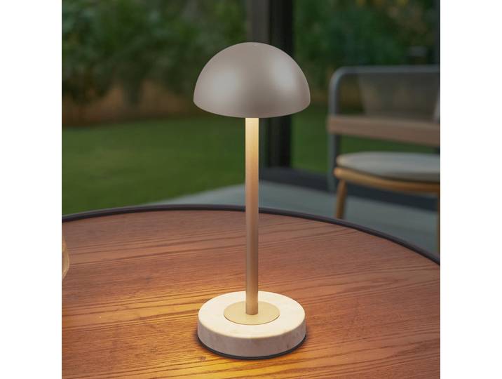 Lampe à poser LED rechargeable Pippin, IP44, doré/travertin - Lindby - Balcon - Moderne - Métal - À ampoule unique