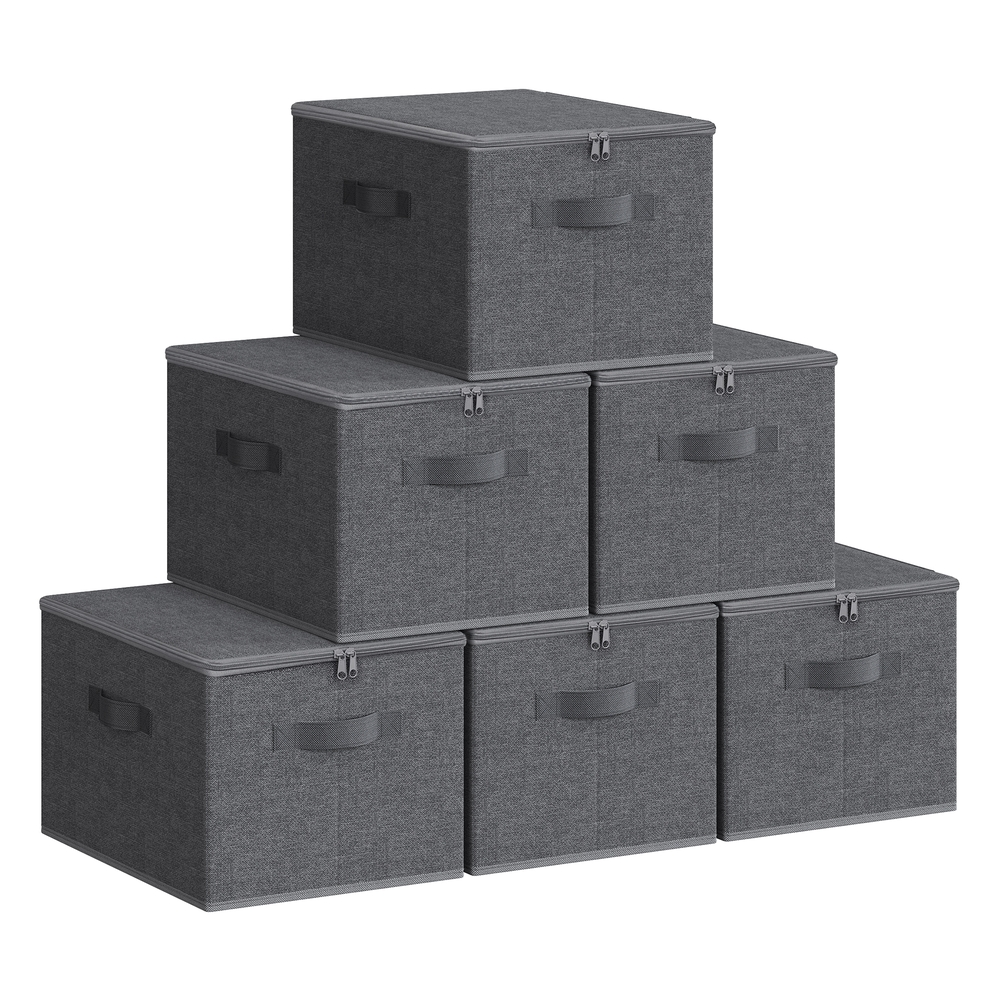 SONGMICS Aufbewahrungsbox mit Deckel 6er Set schiefergrau RZB003G02