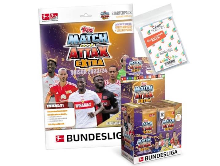 Bundle mit Topps Match Attax EXTRA Bundesliga 2023/24-1 Starter + 1 Display (24 Booster) + Exklusive Collect-it Hüllen