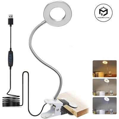 Uplift Picks Adjustable Clip On LED Desk Lamp With Dimmable Gooseneck Reading Light silver