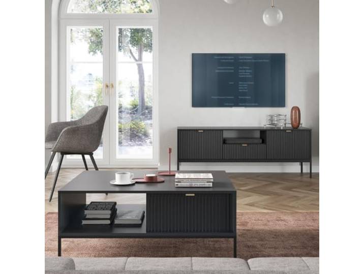 Lomadox Wohnmöbel Set Wohnwand schwarz, Fußgestell schwarz, 2-teilig, 1 Couchtisch, 1 Lowboard