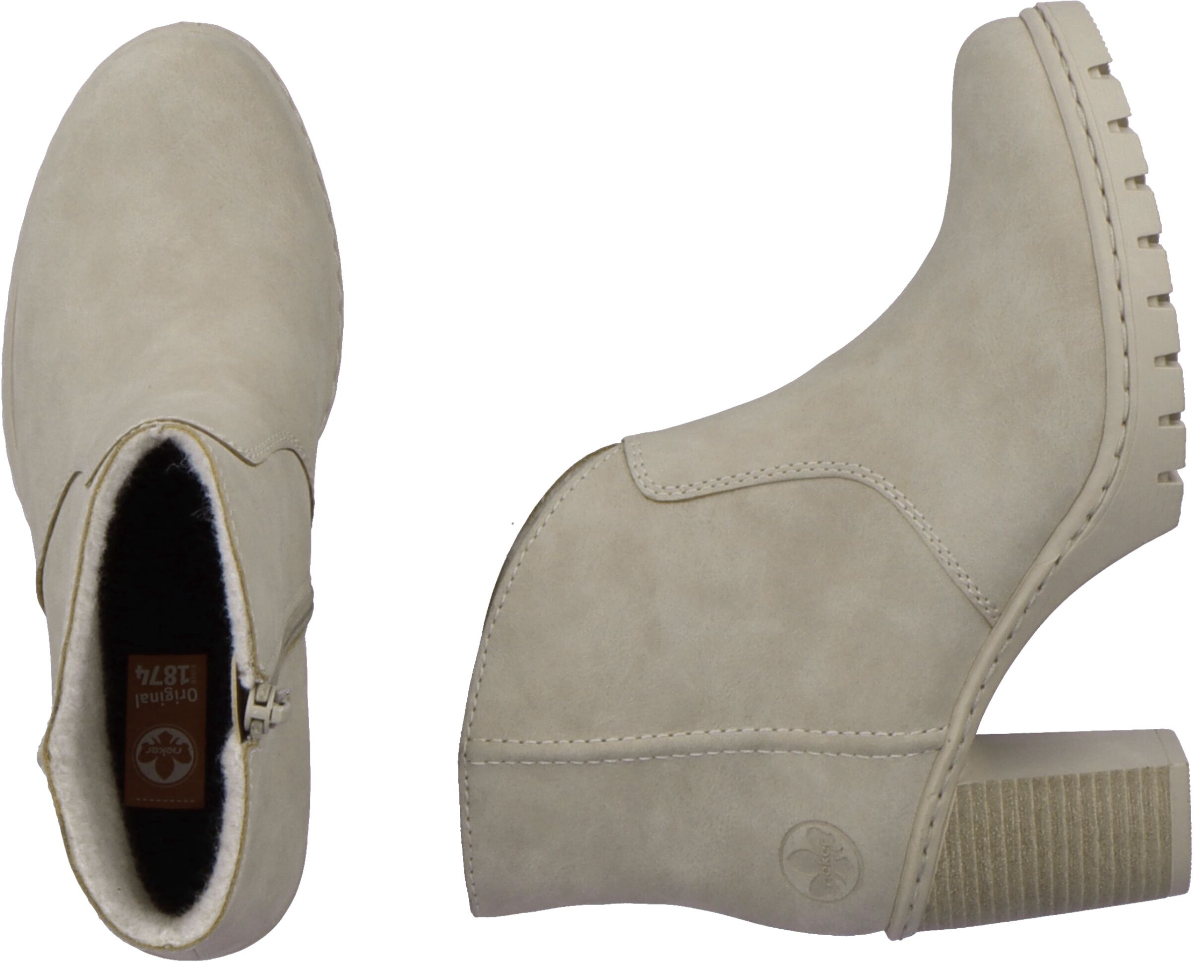 Ankleboots RIEKER, Damen, Gr. 39, wärmend, grau (beige), Nubuklederimitat, unifarben, Schuhe Ankleboots, Stiefelette, Plateauboots, Blockabsatz, in eleganter Optik