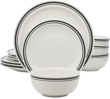 Gibson Home 12 Piece Everyday Use Round Ceramic Dinnerware Set with Black Band
