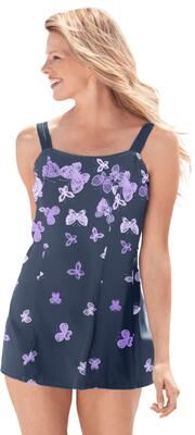 Plus Size Women's Princess-Seam Swim Dress by Swim 365 in Ombre Butterfly (Size 12) Swimsuit