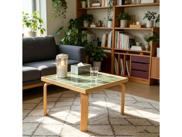 Minimalistischer japanischer Couchtisch,Farbverlauf-Mosaikplatte Couchtisch pflegeleichte Tischplatte,einfache Montage,minimalistisches Design hebt Wohnstil hervor(Green)