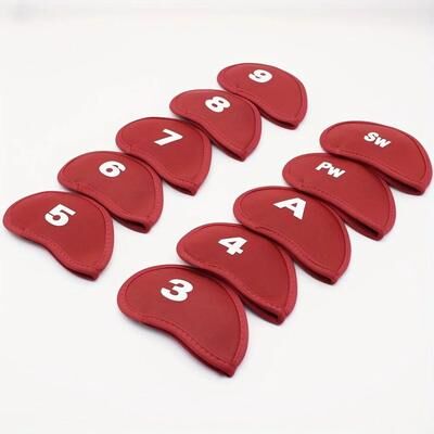 Uplift Essentials 10 Piece Portable Golf Club Iron Head Covers Set red