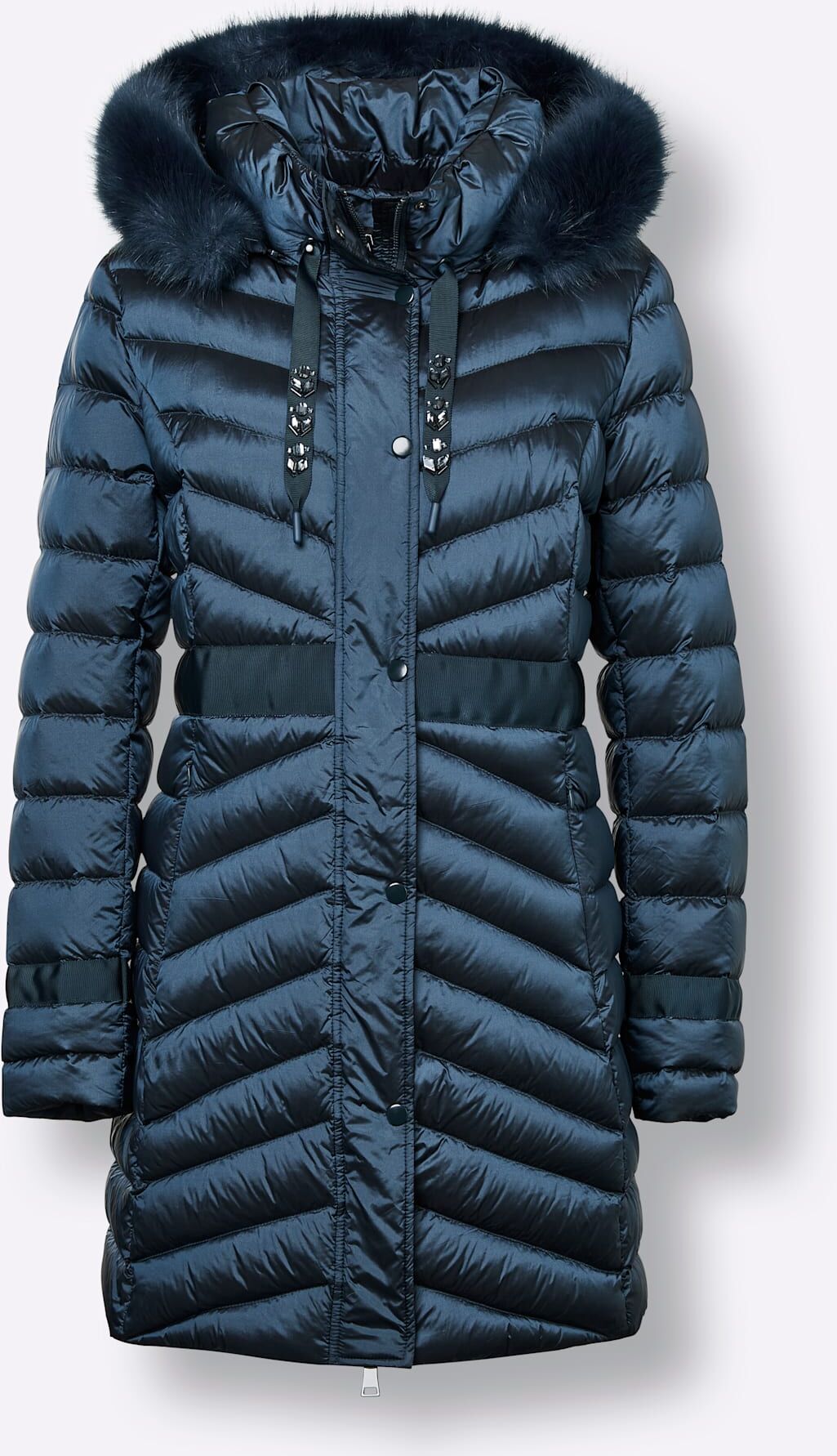 Daunenjacke, Damen, Gr. 50, blau (rauchblau), 100% Polyamid, Fellimitat:85% Acetat, 15% Modacryl, Füllung:80% Daunen, 20% Federn, unifarben, Jacken Daunenjacke rauchblau 50