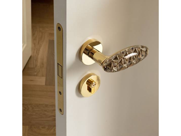 Serrure de porte de chambre en cristal doré – Serrure de porte intérieure universelle silencieuse, serrure de type divisé avec poignée de porte en bois