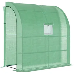 OKWISH Anlehngewächshaus Foliengewächshaus 200x100x215 cm Grün mit 2 Rolltüren und Fenstern UV Schutz PE Abdeckung Stahlrahmen für Gemüse Kräuter