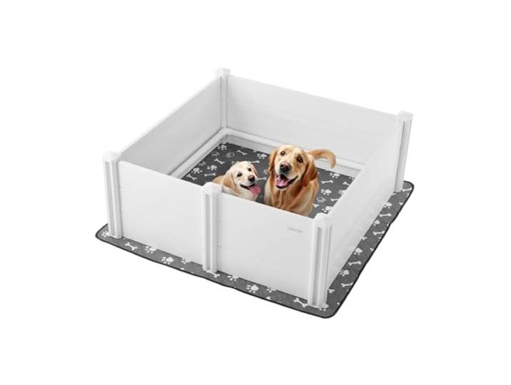 VEVOR Parc de Mise Bas pour Chien\, 122x122x46 cm\, Caisse de Mise Bas pour Chiots\, avec Porte Réglable en Hauteur\, Tapis d'Urine Lavable\, Boite de Naissance en Plastique PVC pour Chiens de Grande Race