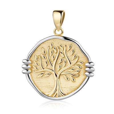 Kettenanhänger FIRETTI "Schmuck Geschenk Gold 375 Halsschmuck Anhänger Baum des Lebens bicolor", gold (gelbgoldfarben, weißgoldfarben), Schmuckanhänger, Damen, Gelbgold 375, 2,4 g, Kettenanhänger