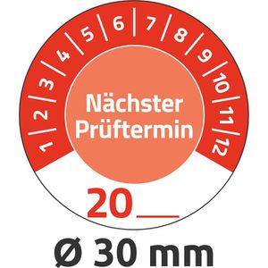 Zweckform Prüfplaketten 7904, nächster Prüftermin, 20XX, rot, Ø 30mm, aus Vinyl, 80 Stück individuell