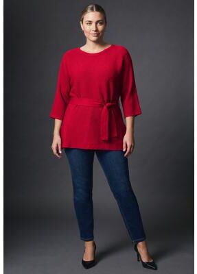 Plus Size Women's Priscilla Peplum Sweater by Avenue in Vibrant Red (Size 16)