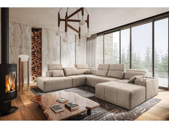 Kaiser Möbel Ecksofa multifunktional Mindy X, Stoff Quelle KaltesBeige Rechts