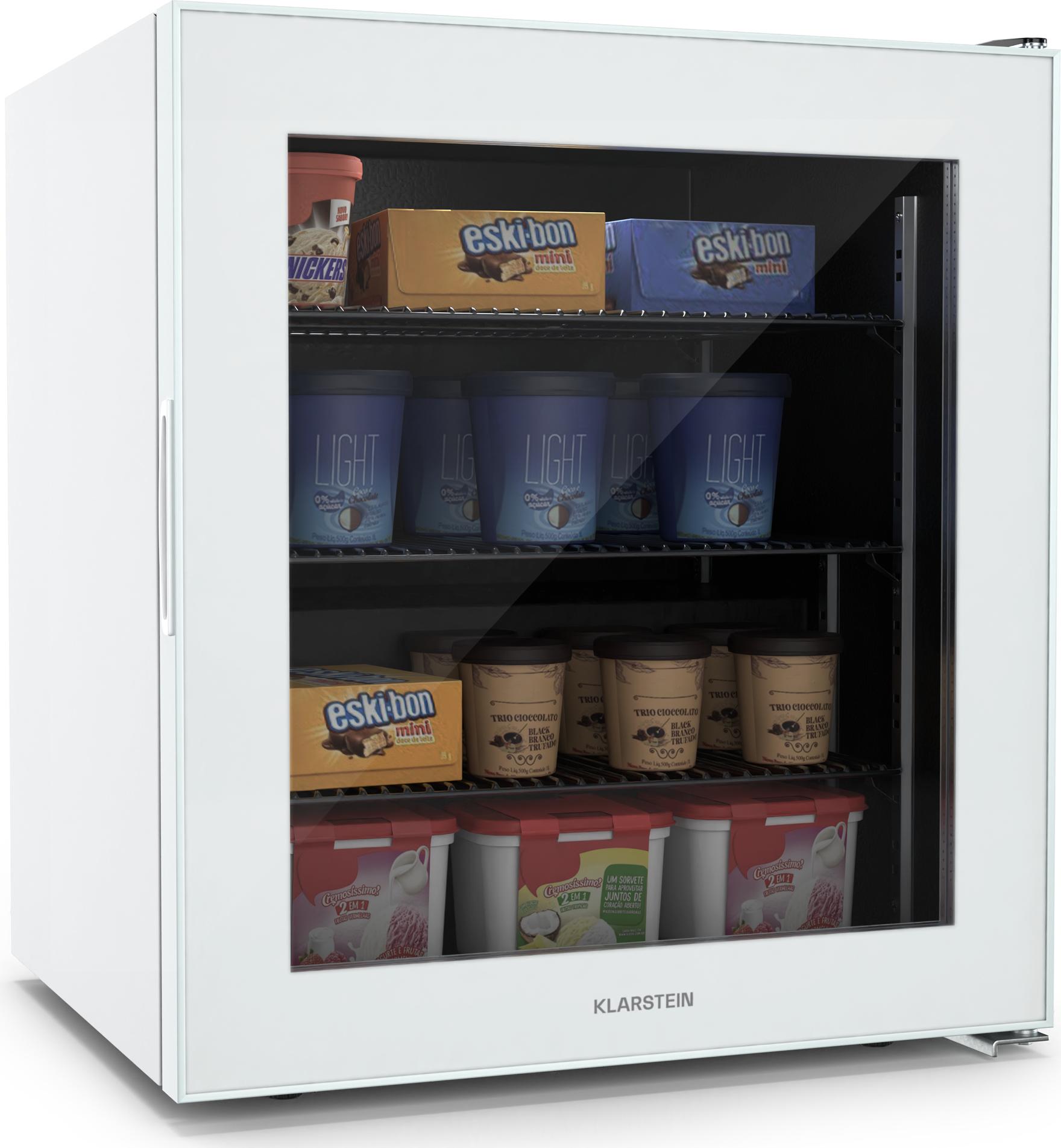 Klarstein IceAge 88 Mini Gefrierschrank, 88 L, Temperatur 0 bis -18 °C, LED-Innenbeleuchtung, 3 Einlegeböden, E, Kompakt & Sparsam, Kleine Gefriertruhe, Weiß