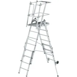 PROREGAL Plattformleiter FlexxStep | 6 Sprossen | mit Teleskopaufsatz plus 2 Sprossen & beidseitigem Handlauf | Aluminium | Rutschsichere Leiterschuhe