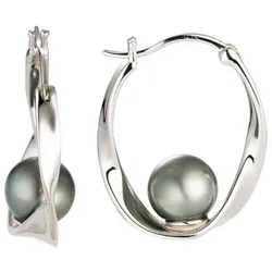 PERLEA Creolen Tahitizucht- perlen 8-8,5mm Silber rhodiniert