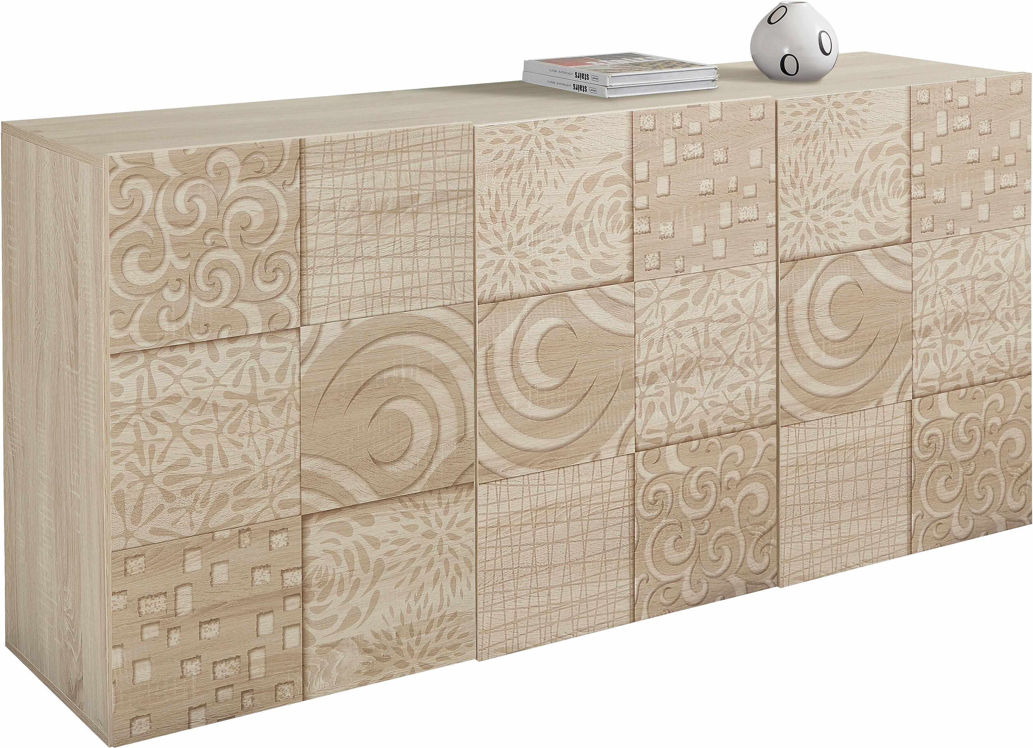 Sideboard HOME AFFAIRE "Miro", braun (eichefarben sägerau mit siebdruck), Sideboards, Sideboard, Breite 181 cm mit dekorativem Siebdruck