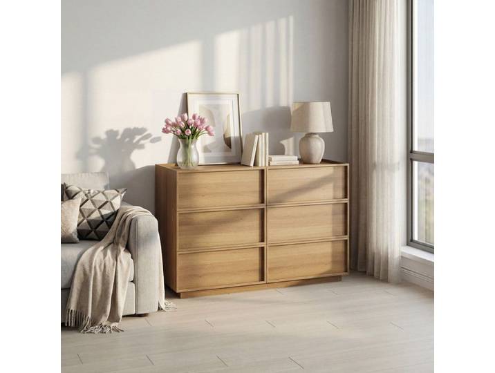 Commode - FUNMOON - Funmoon - 6 tiroirs - Chêne naturel - Système anti-basculement