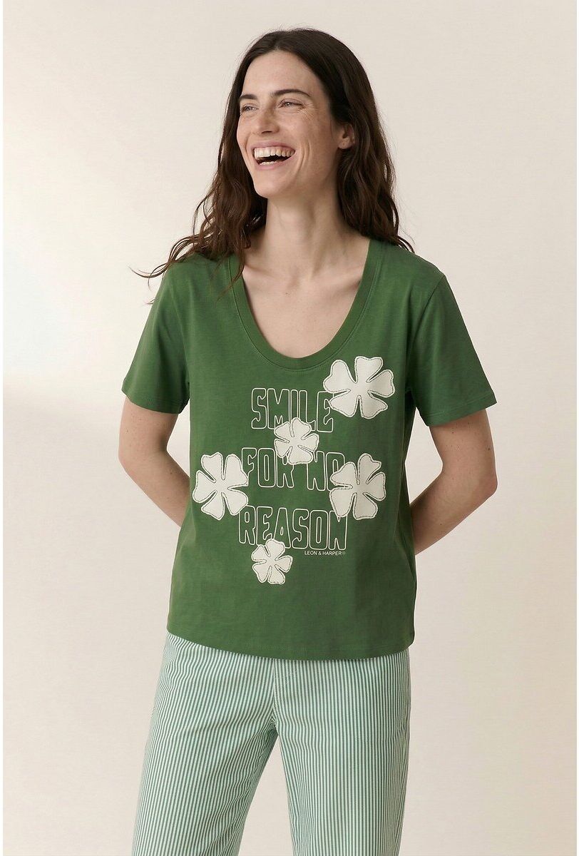 LEON & HARPER T-shirt col U manches courtes à fleurs appliquées, TIZIA