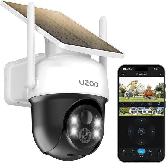 Aosu Beveiligingscamera Buiten - Solar Wooncamera - 2K Resolutie - 360 Graden Zicht - Zwart Wit