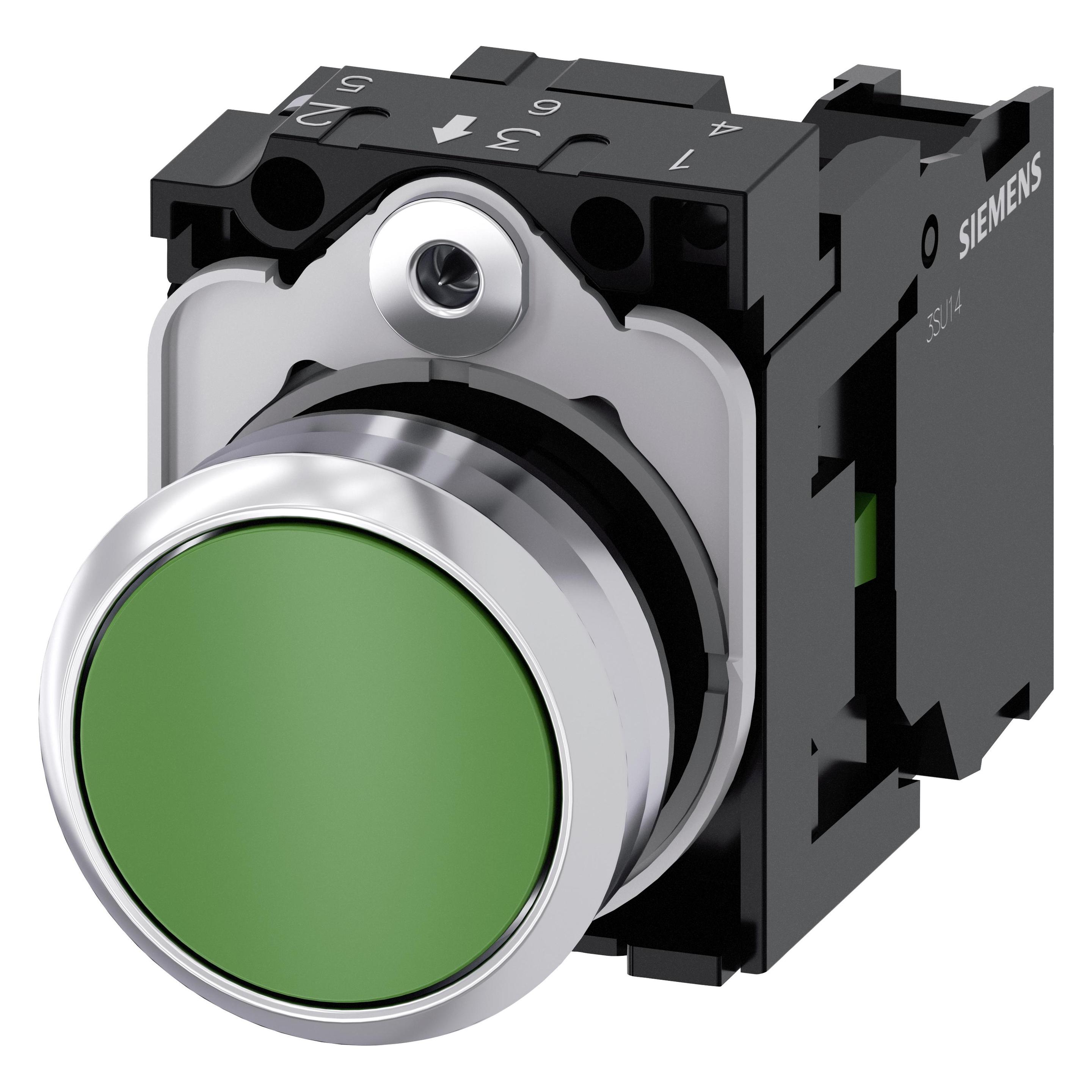 Siemens Pushbutton, 22mm, round, green (3SU1150-0AB40-1BA0)