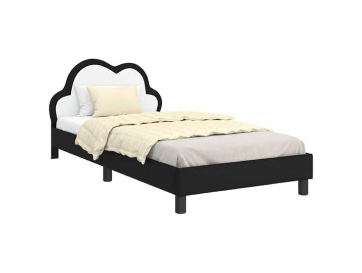 PUGYNBK Kinderbett, 80 x 200 cm, Holz, Schwarz Feste Lattenrost, ohne Lattenrost, robuste Struktur, Reinigung mit feuchtem Tuch