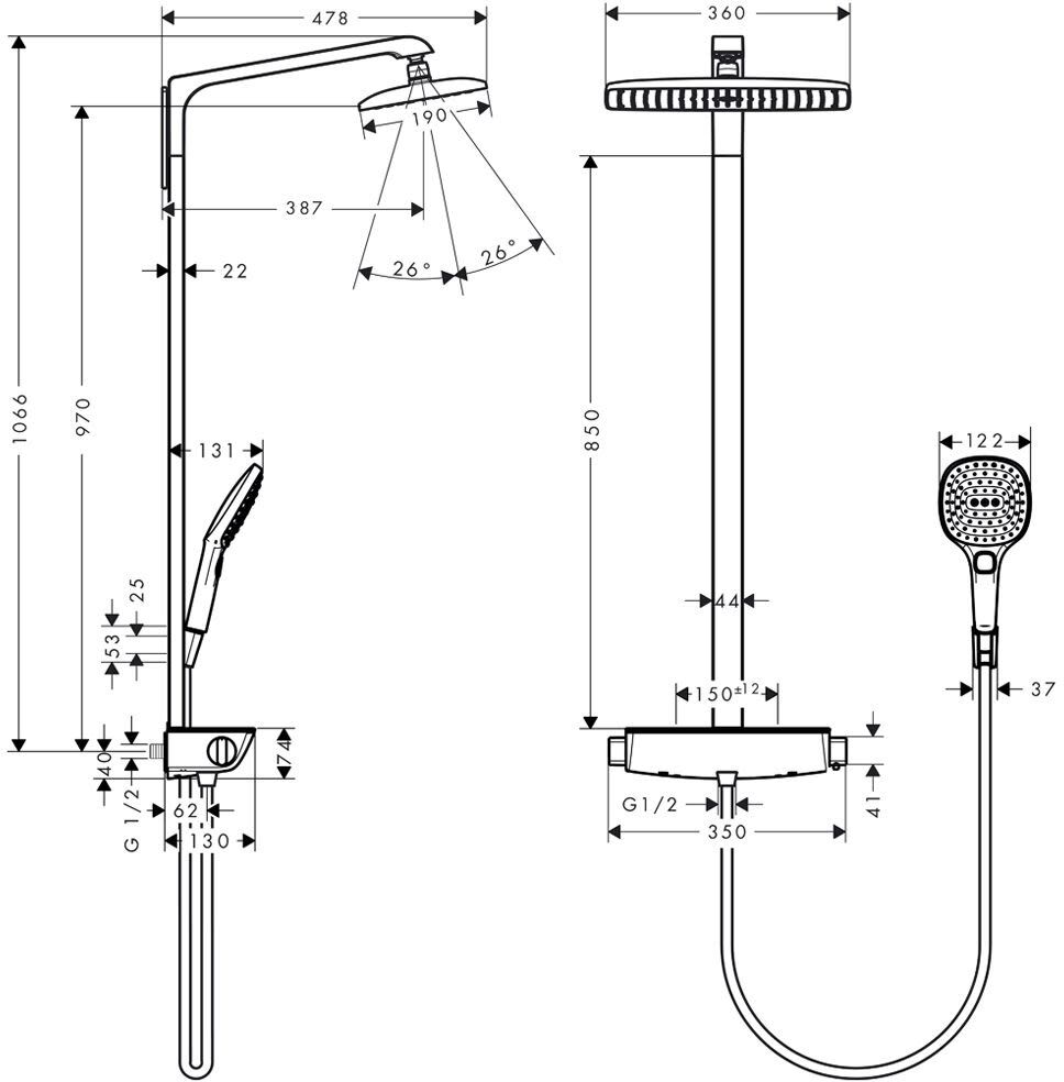 Hansgrohe Raindance Select E 360 Showerpipe EcoSmart