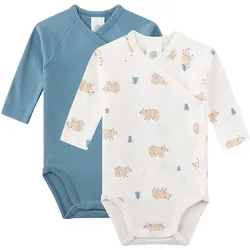 Sanetta 2er-Pack Wickelbodys langarm Bären, natur | blau, 68