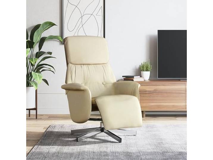 Relaxsessel mit Fußteil Creme Stoff, manuelle Liegefunktion, 360 Grad Stoffbezug, Sperrholz und Metall Rahmen, 110 kg Belastbarkeit, atmungsaktiv