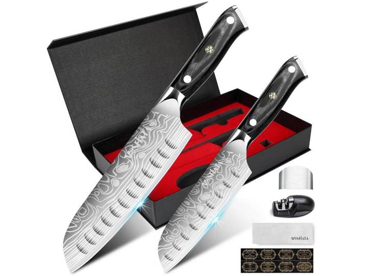 Küchenmesser Set 2-tlg Santoku Messer 18 cm und 14 cm aus deutschem Edelstahl, Silberfarben, Metall, 30 cm, Kochgeschirr, Küchenmesser, Schälmesser & Gemüsemesser