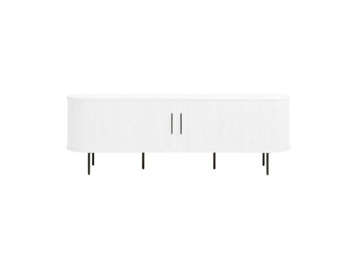 Trendstore Uriel Lowboard Lamellenoptik - Lamellen Eiche Furnier weiß - 180 Wohnzimmer, Schiebetüren, Lamellen-Optik, Echtholzfurnier, vier Farben, Stauraum, Kabeldurchlass, leicht und luftig Modern, Zeitlos
