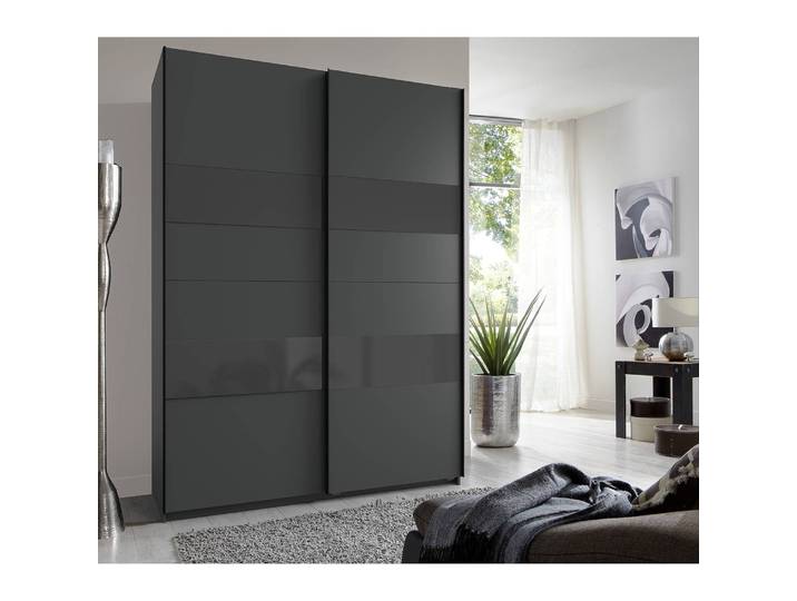 Schwebetürenschrank Altona I 135cm Schwarz/Graphit/Glas Schwarz