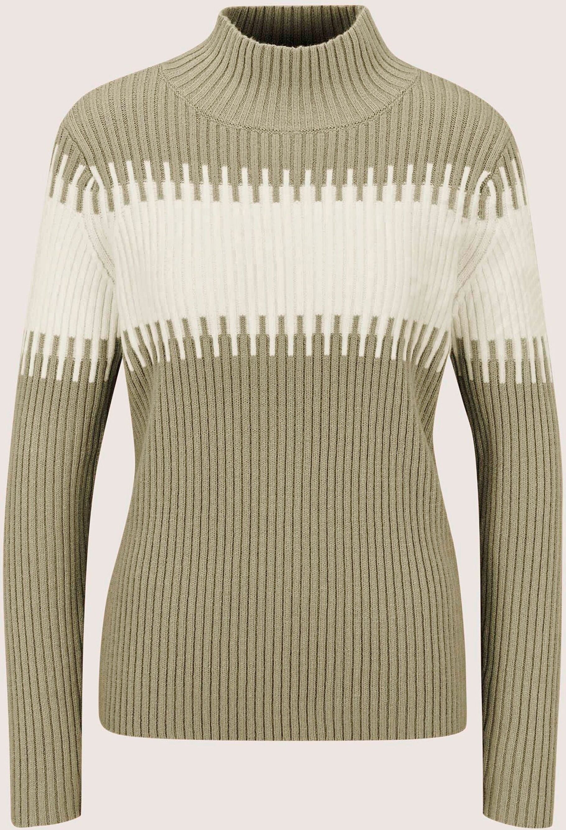 Longpullover MADELEINE "Strickpullover Stilvoller Winterpullover mit Blockstreifen", Damen, Gr. 48, weiß (jadegrün, wollweiß), Obermaterial: 45% Viskose CV. 25% Polyamid PA. 20% Polyester PES. 10% Wolle mw., Modern, Pullover Longpullover, Weicher Garnmix 