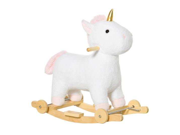 Homcom Schaukelpferd 2-In-1 Schaukeltier Babyschaukel Spielzeug Kinder Einhorn-Design, Weiß, Holz, 38x63x63 cm, Spielzeug, Sonstiges Spielzeug