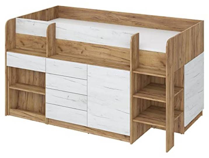 BIM Furniture Etagenbett Smile P Kindermöbel, Möbelset für EIN Kinderzimmer, EIN Bett mit Schreibtisch, Regalen, Schubladen: Rechte Seite (Craft Gold/Craft Weiß)