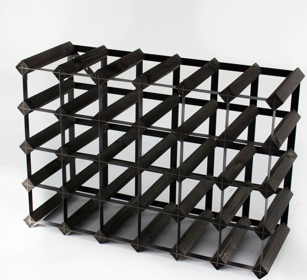 Rio Felica 30 Bottle Floor Wine Bottle Rack Black Stained / Black Steel 43cm H X 62cm W X 23cm D