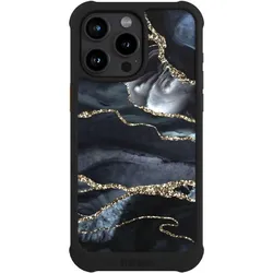 Nivocase Hülle für Apple iPhone 15 Pro Max Stossfeste Handyhülle NIVOmax Case Schwarz Glitzer Look Marmor (Apple iPhone 15 Pro Max), Smartphone Hülle, Schwarz