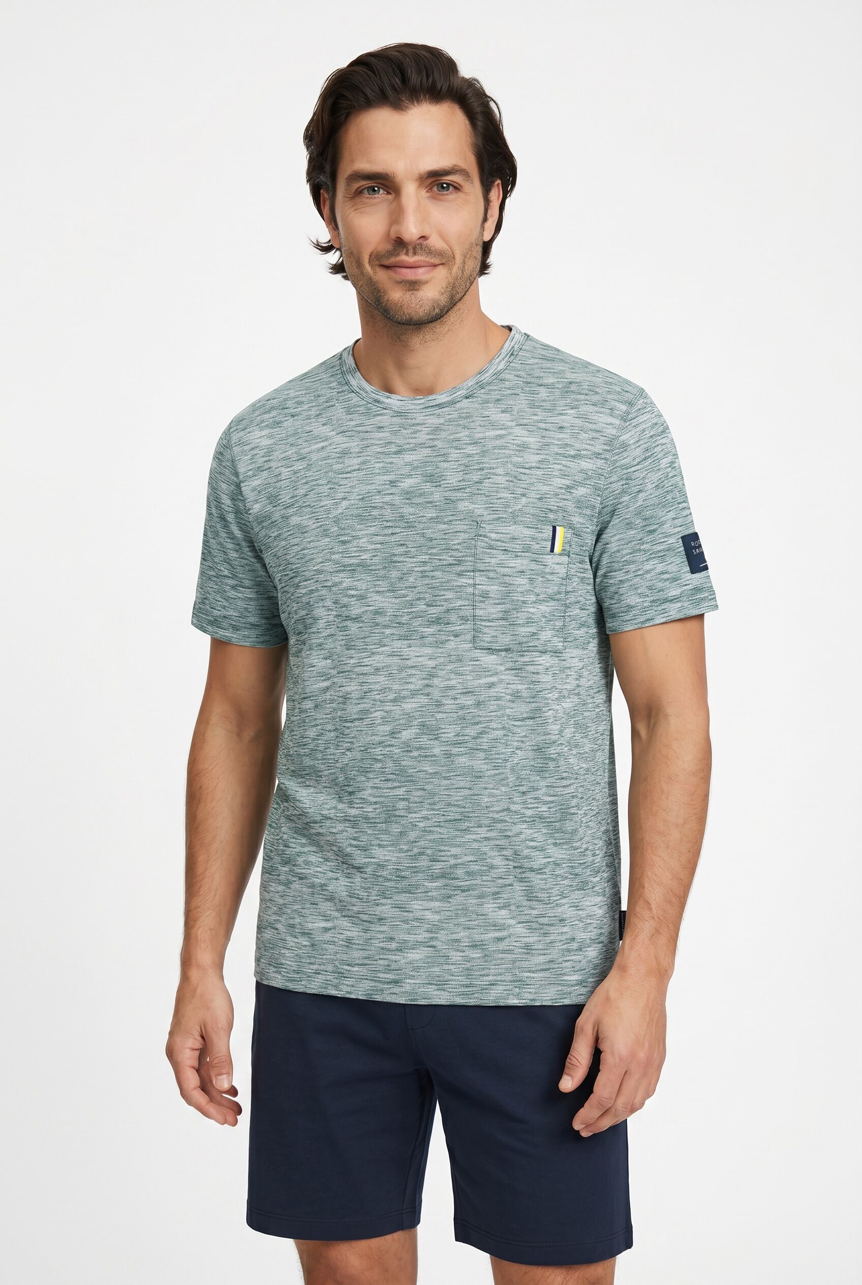 Shorty TOM TAILOR, Herren, Gr. 56, grün (grün, mittel, multicolor1), Single Jersey, Obermaterial: 100% Baumwolle, Homewear-Sets Shorty, im Casual Stil grün, mittel, multicolor1 56