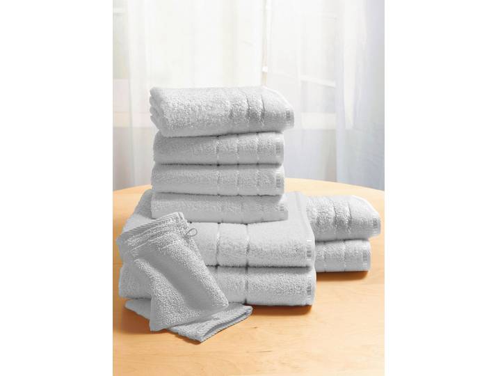 Weiche Walkfrottier-Handtücher aus dichtem Schlingenflor, Silber, Größe 210 (10-teiliges Sparset)