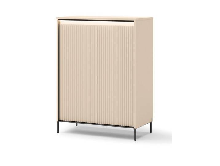 Compleo Kommode mit LED, gerillten Fronten, Modern Elegant Kommode FLORE