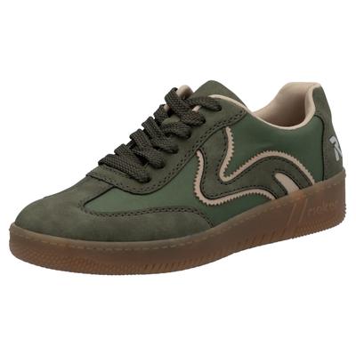 Plateausneaker RIEKER SPORT, Damen, Gr. 38, grün (oliv), Lederimitat, Schuhe Plateausneaker, Freizeitschuh, Halbschuh, Schnürschuh in veganer Verarbeitung