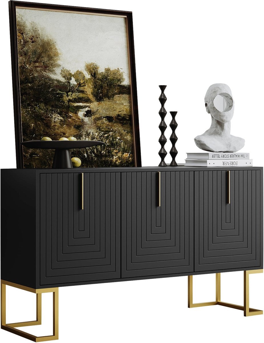 Merax Modern 3-deurs dressoir met verstelbare planken en metalen handgrepen, zwart
